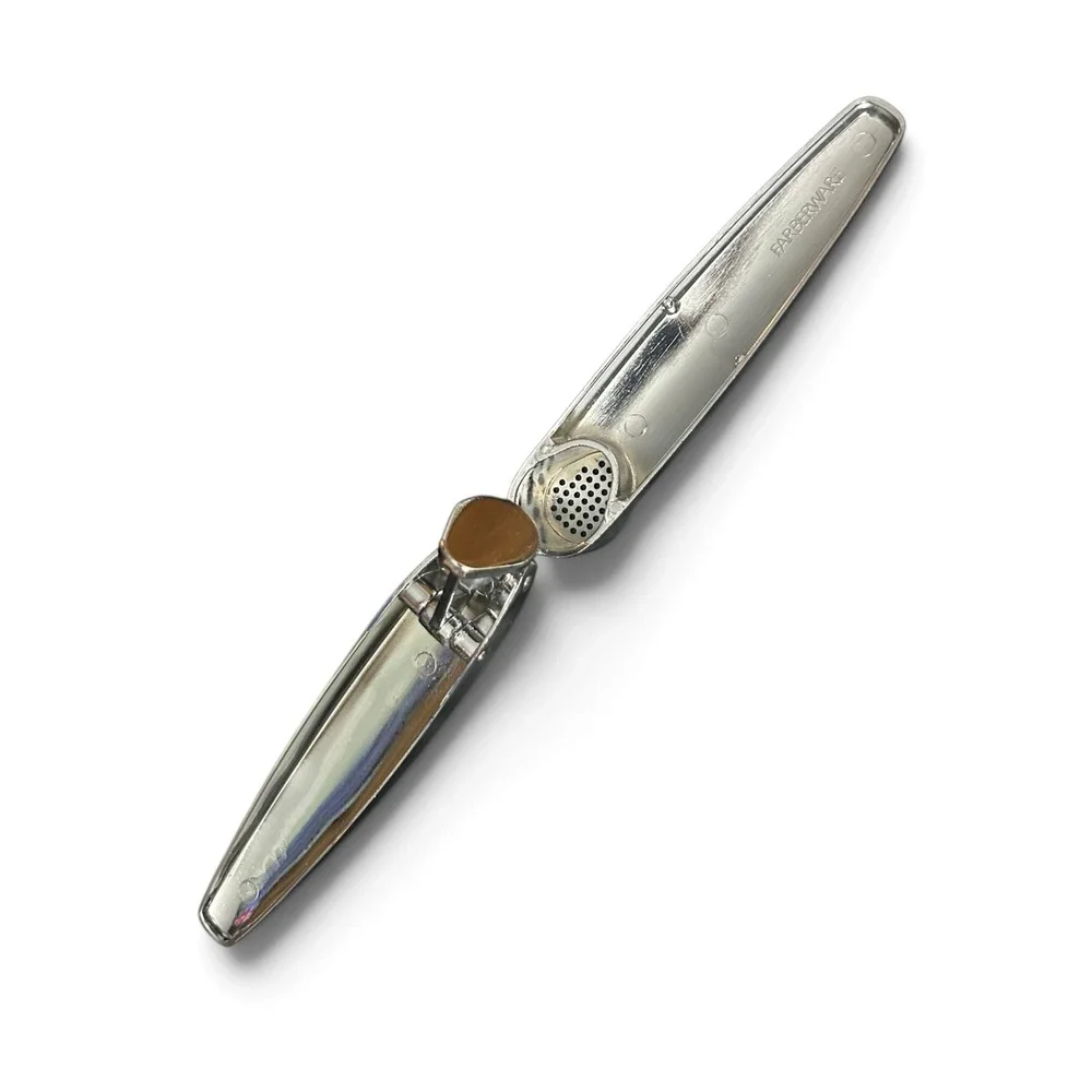 Vintage Farberware Chrome Garlic Press - Heavy Duty Folding Retro Kitchen Tool